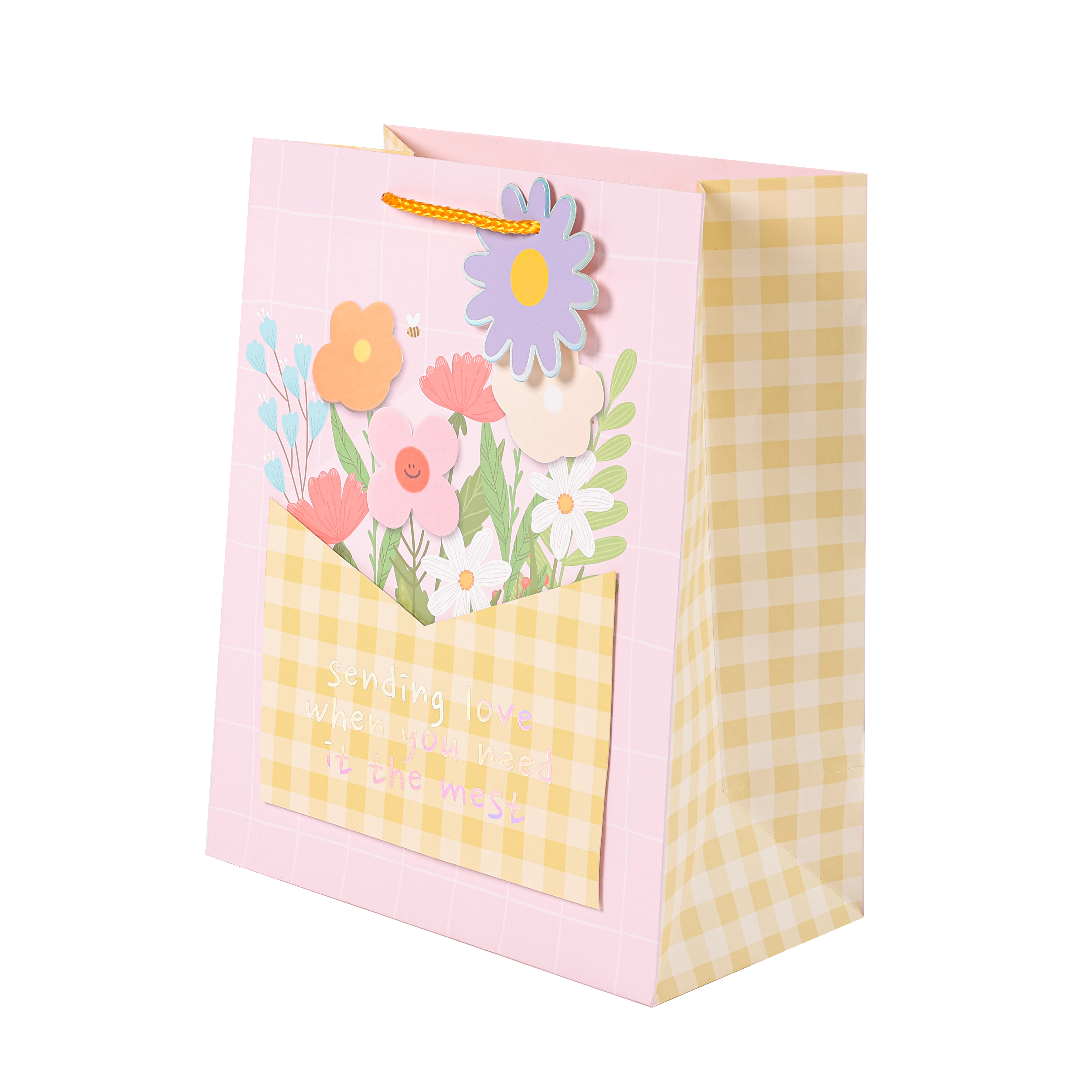 Pink And Yellow Plaid Bouquet Gift Bag KT016